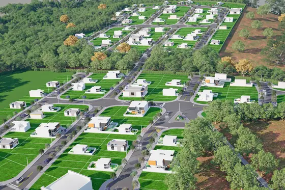 Vista aérea do Jardim Ecoville, bairro planejado em Itapetininga